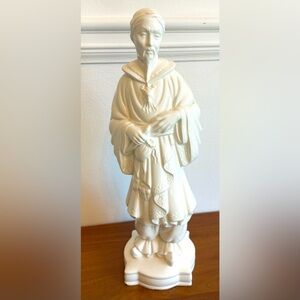 Vintage 15” Holland Mold Ceramic CHINESE EMPEROR Statue White Glaze Zhuge Liang